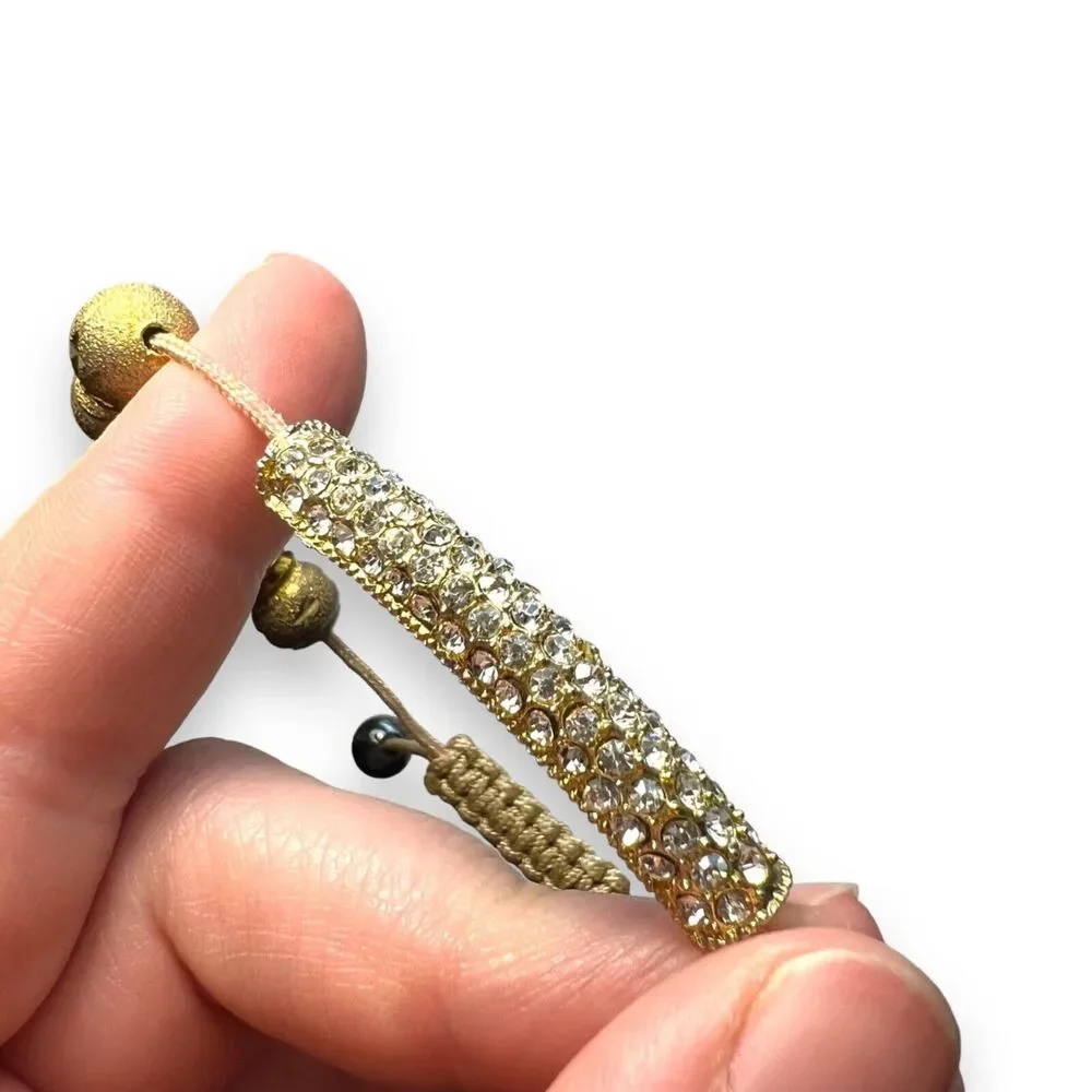 Womens Fashion Bracelet Beaded Rhinestone Jeweled Adjustable Gold Tone